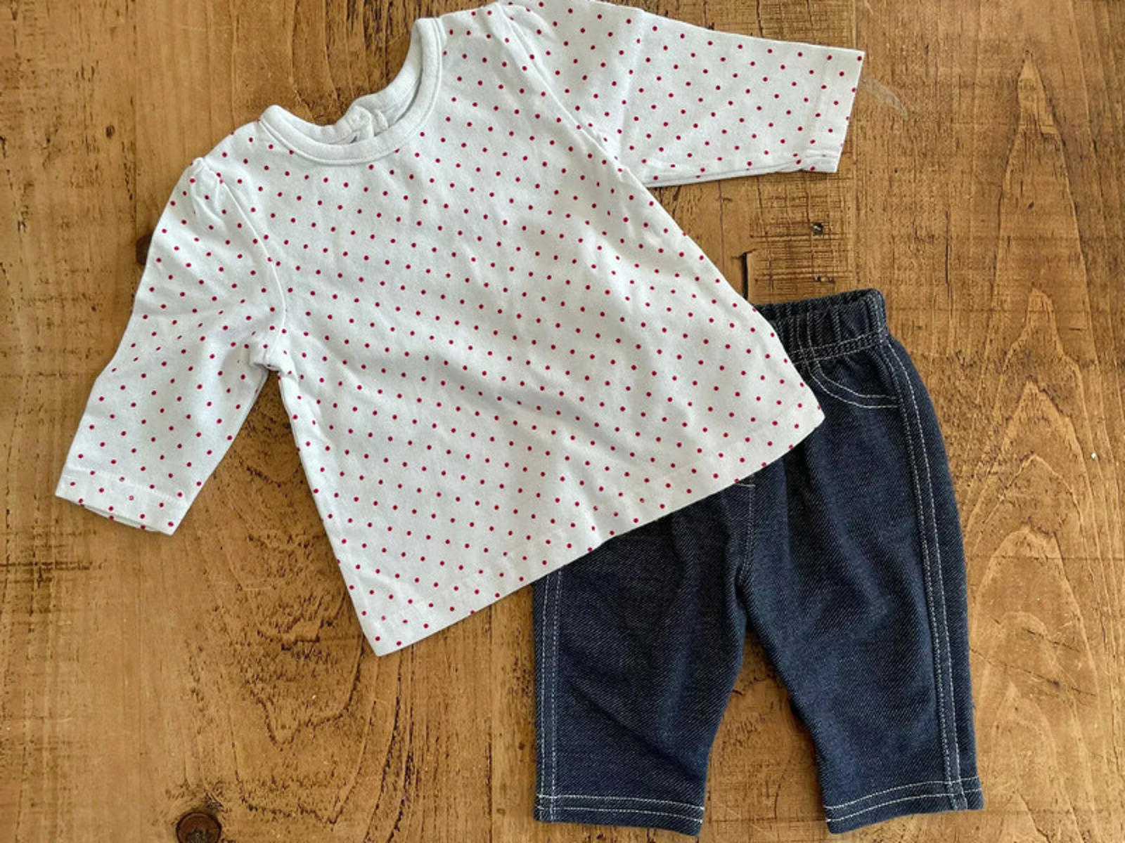 Baby Girl First Size George Jeggings White Red Spotty Long Sleeve Outfit (29 02)