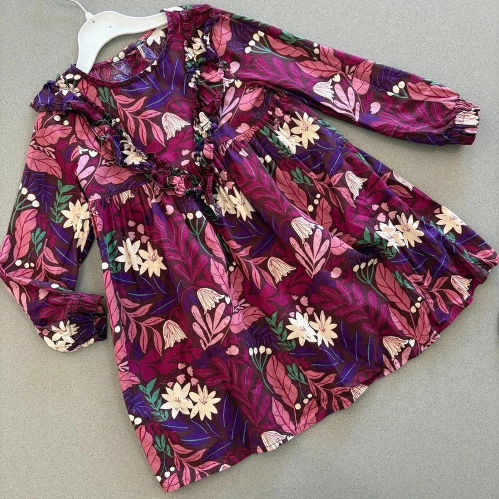 Girl 3-4 years TU Purple Foliage Long Sleeve Cotton Dress With Ruffles (18 03)