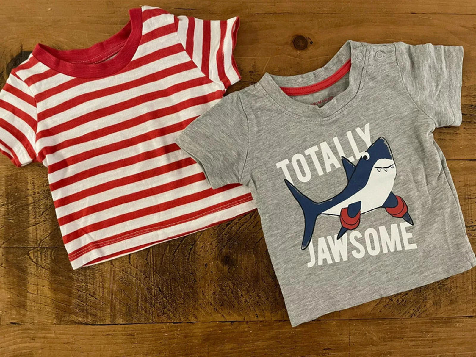 Baby Boy 0-3 months Primark 2 Colourful Short Sleeve T-shirts Shark Stripes VGC