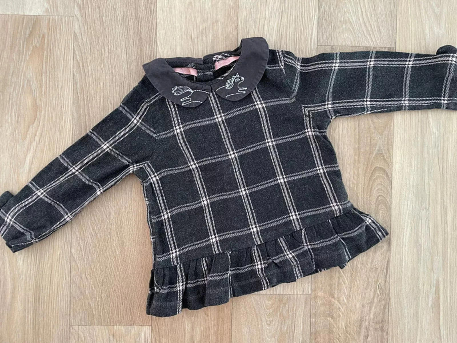 Baby Girl 3-6 months F&F Grey Pink Checked Long Sleeve Peplum Top (17 26)