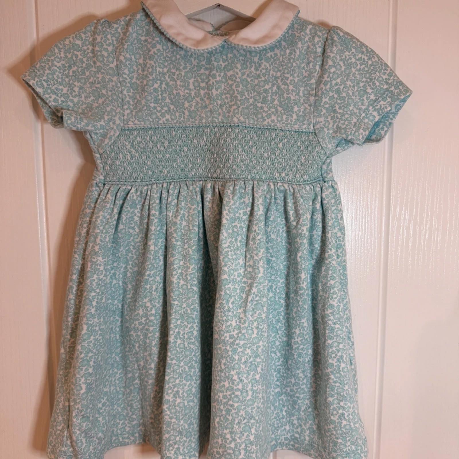 Baby Girl 12-18 months JoJo Maman Bebe Turquoise Collared Dress Smocked (49 34)