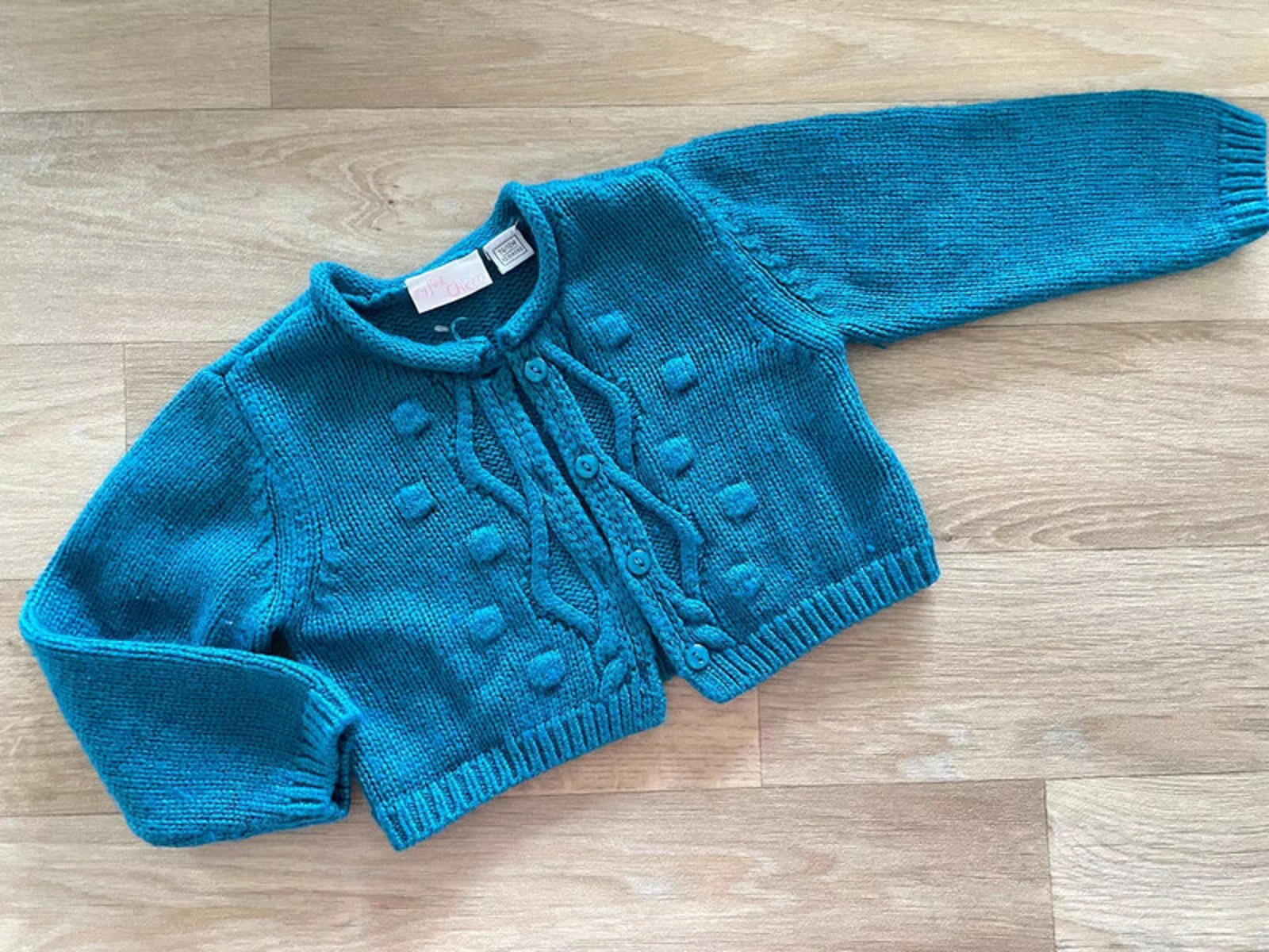 Baby Girl 12 months My First Chicco Green Blue Cable Knit Cardigan (48 12)