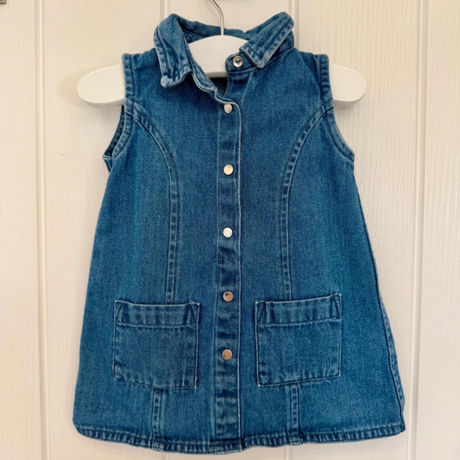 Baby Girl 3-6 months River Island Blue Denim Sleeveless Collared Dress (36 02)