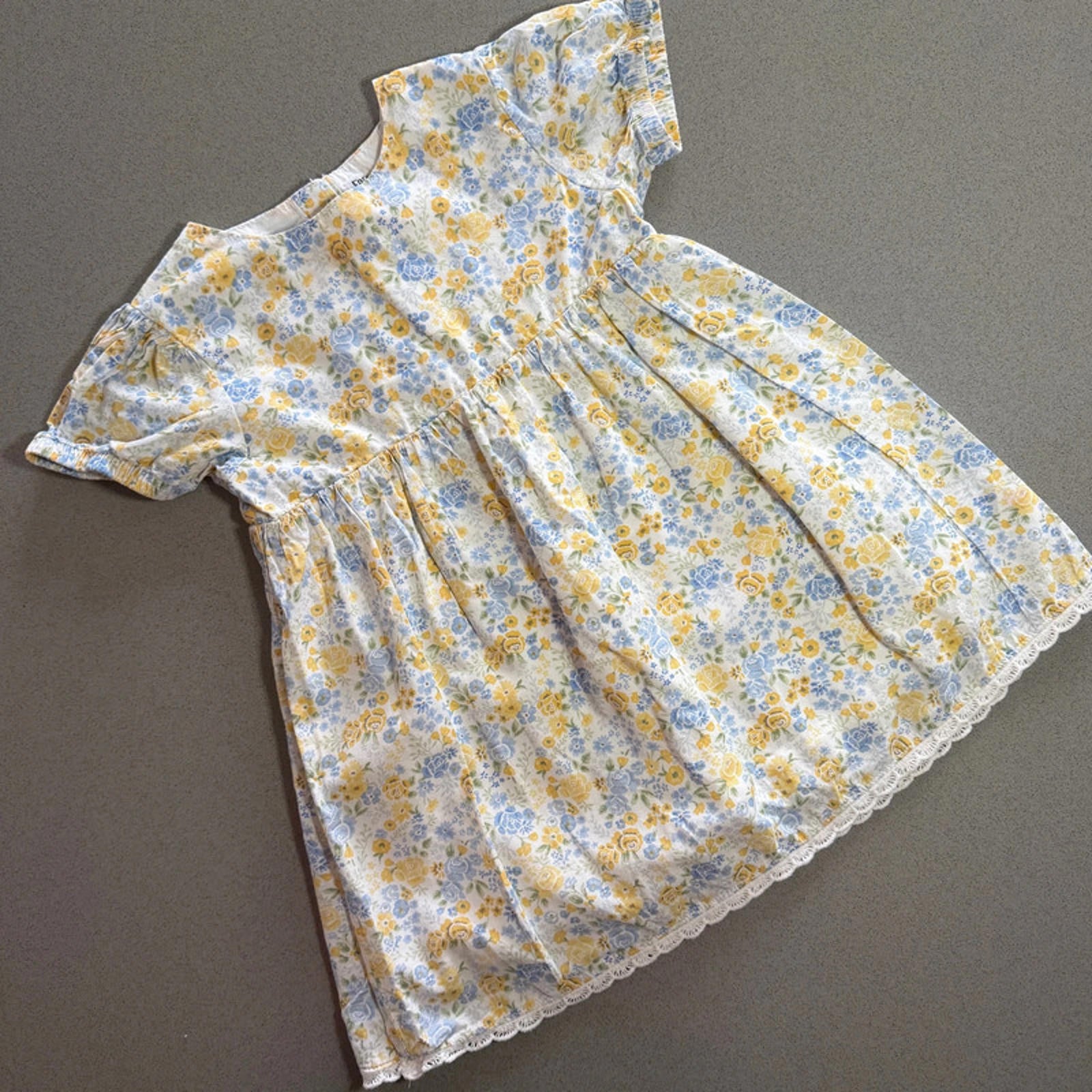 Baby Girl 12-18 months F&F Yellow Blue Short Sleeve Floral Dress (34 28)