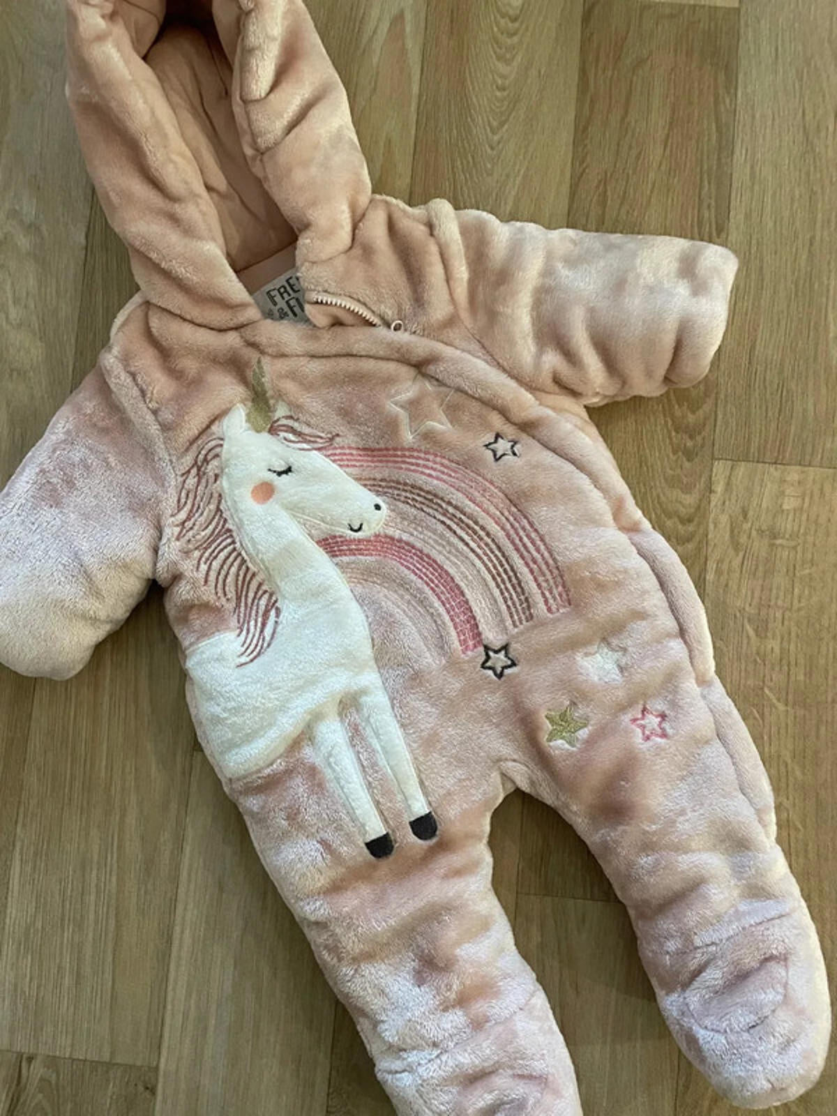 Baby Girl 1 month 4.5kg F&F Blush Pink Plush Unicorn Snowsuit (20 10 53)