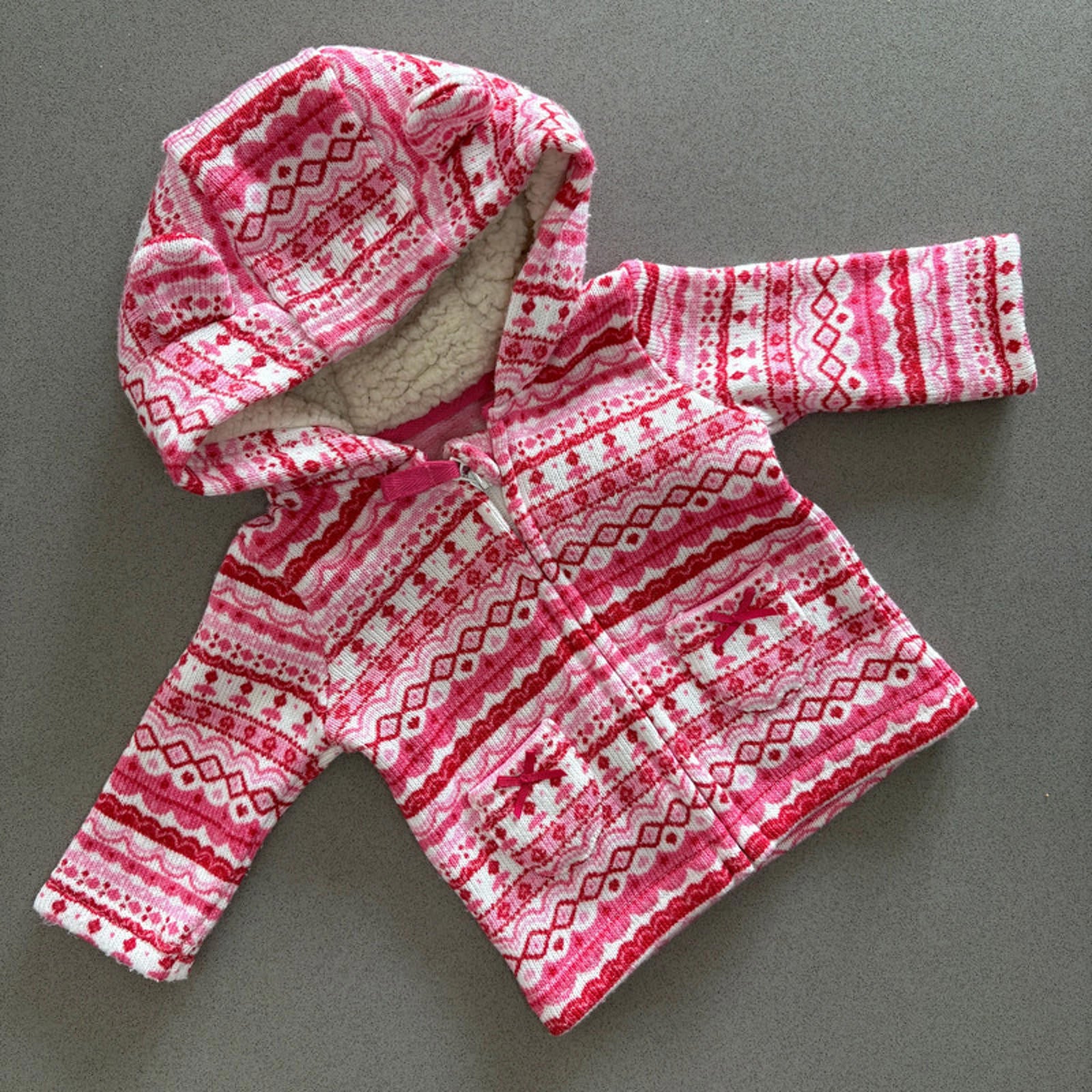 Baby Girl First Size 4.1 kg George Pink White Full Zip Winter Hoodie (23 17)