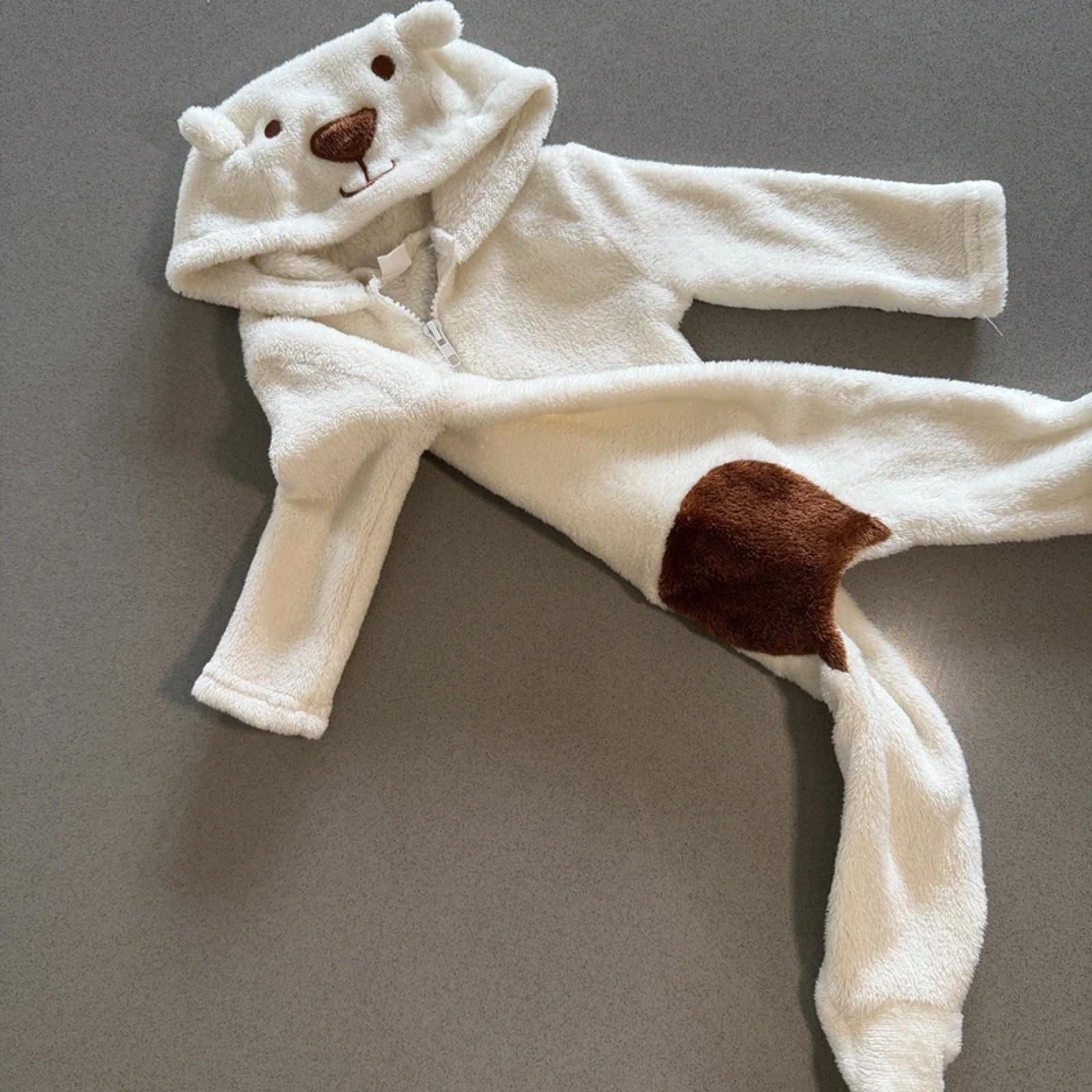 Baby Boy Girl Unisex 0-3 months White Bear Hooded Faux Fur Romper (36 07)