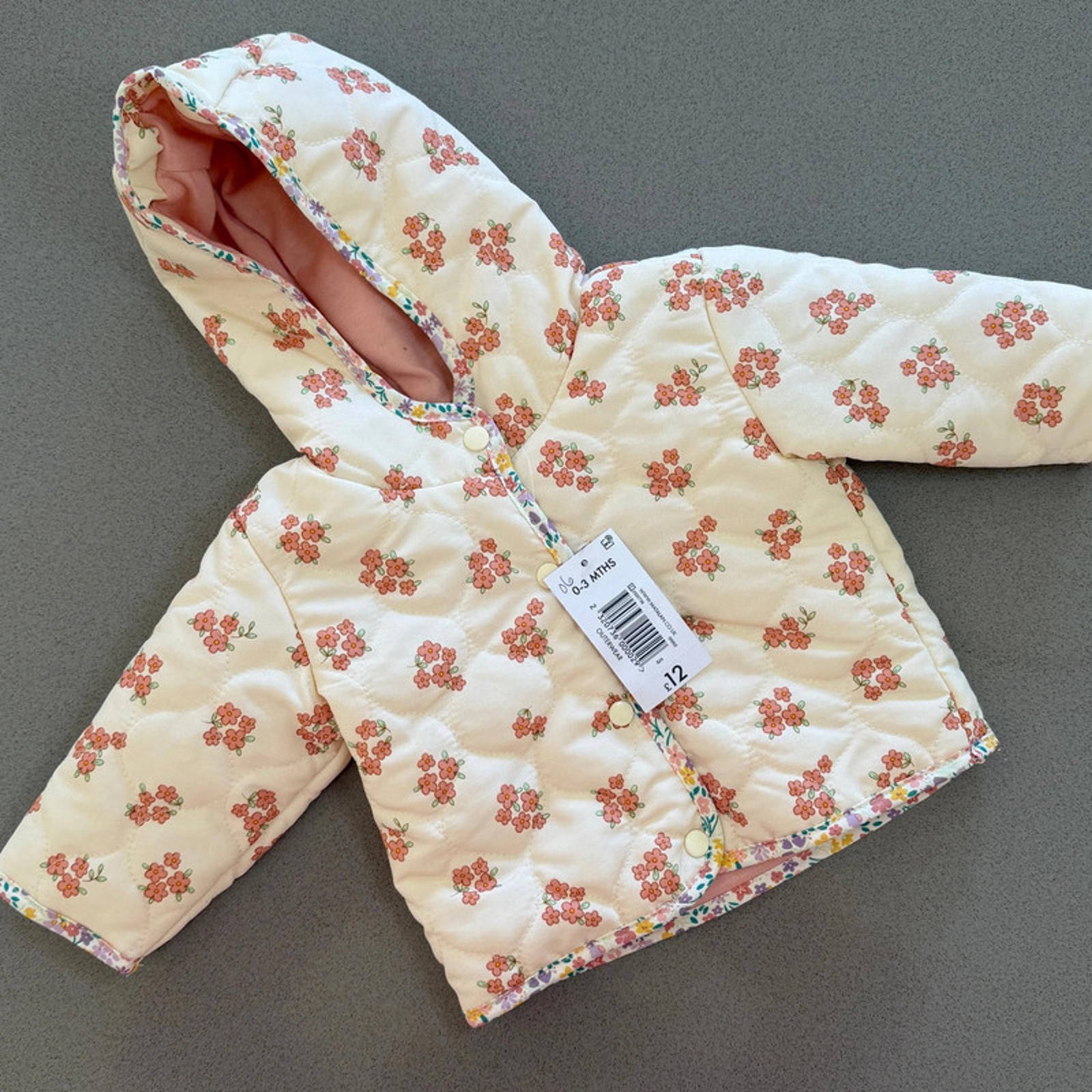Baby Girl 0-3 months Matalan Cream Floral Hooded Coat BNWT (30 32)