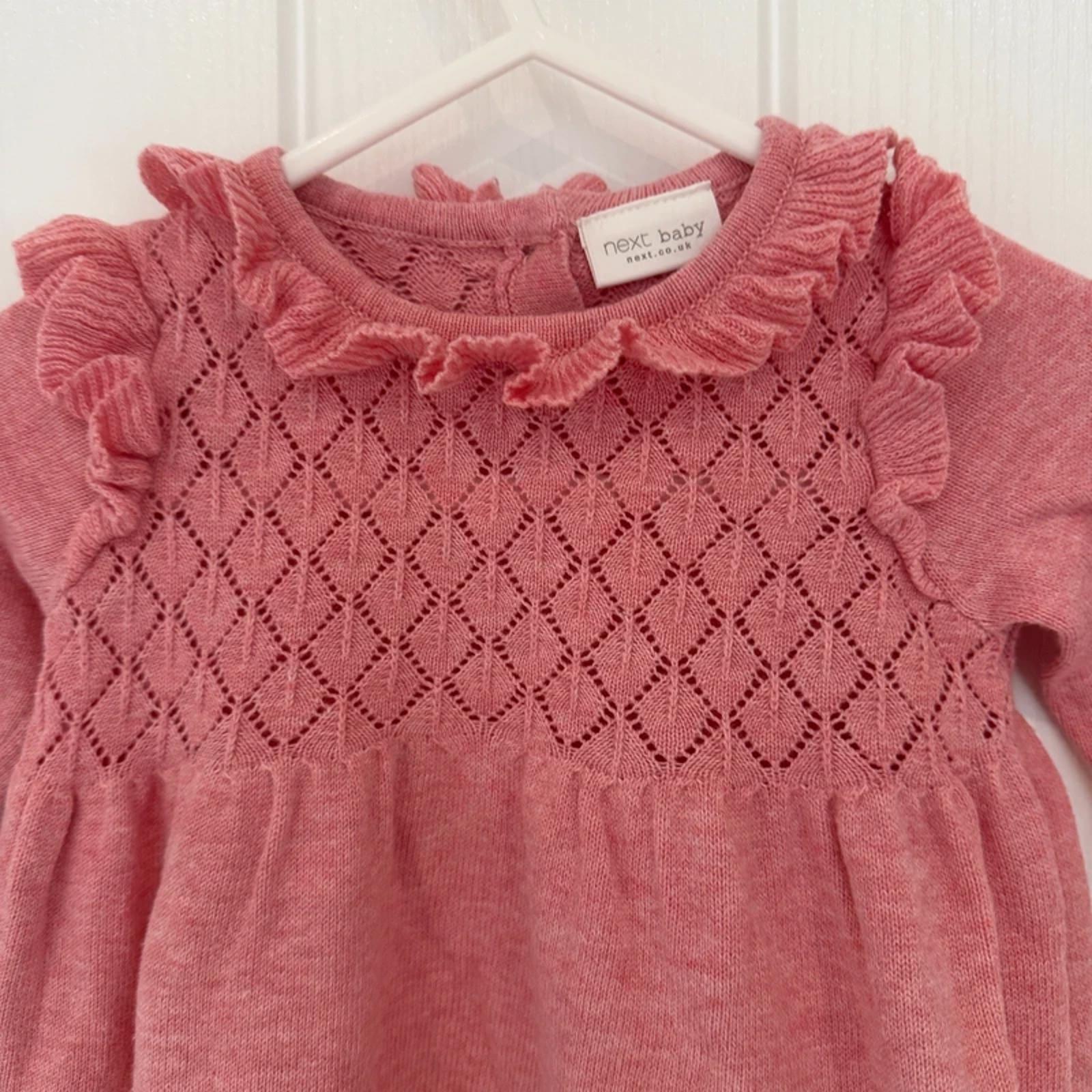 Baby Girl 0-3 months Next Pink Knitted Dress with Ruffles (27 15)