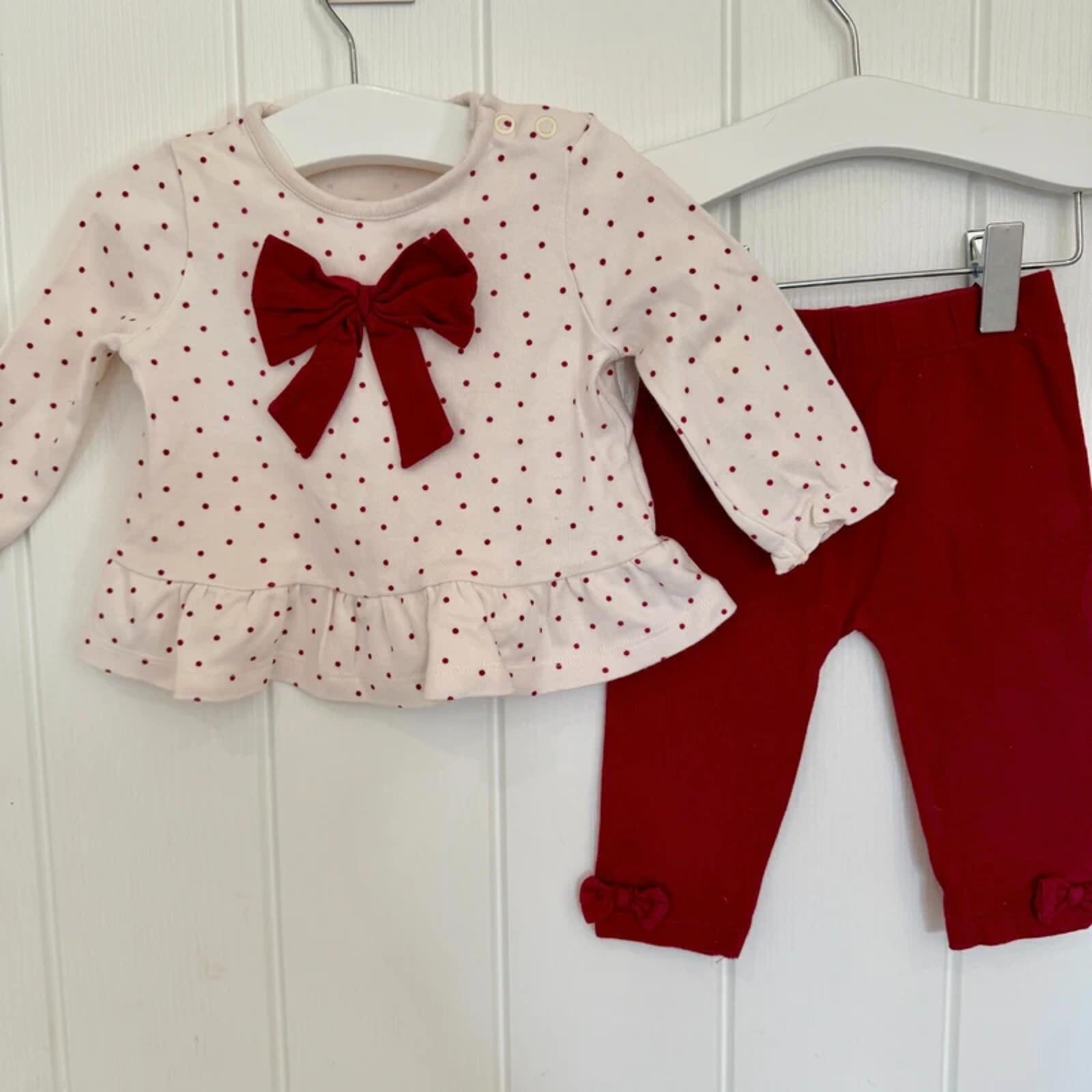 Baby Girl 3-6 months George Burgandy White Outfit with Bow (55 22)