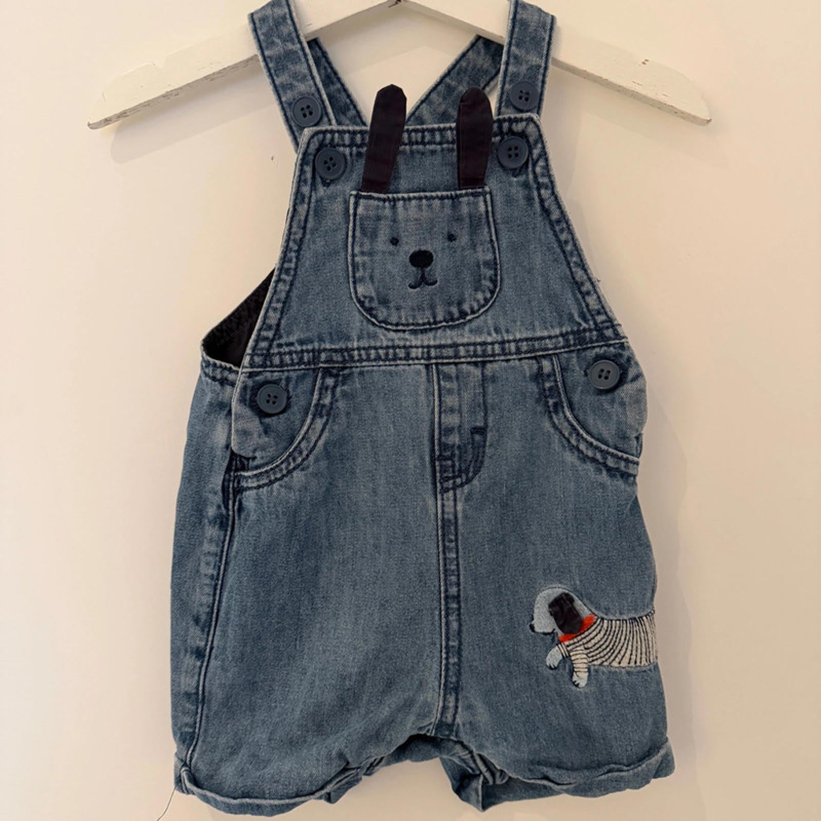 Baby Boy 0-3 months Mothercare Blue Denim Dog themed Dungaree Set (44 05)