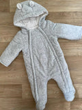 Baby Boy Girl Unisex 3-6 months George Soft Grey Marl Hooded Snowsuit (46 08 48)