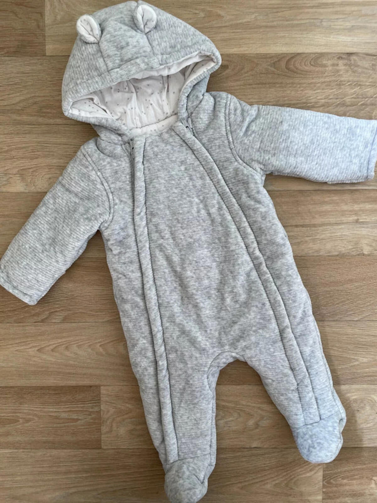 Baby Boy Girl Unisex 3-6 months George Soft Grey Marl Hooded Snowsuit (46 08 48)