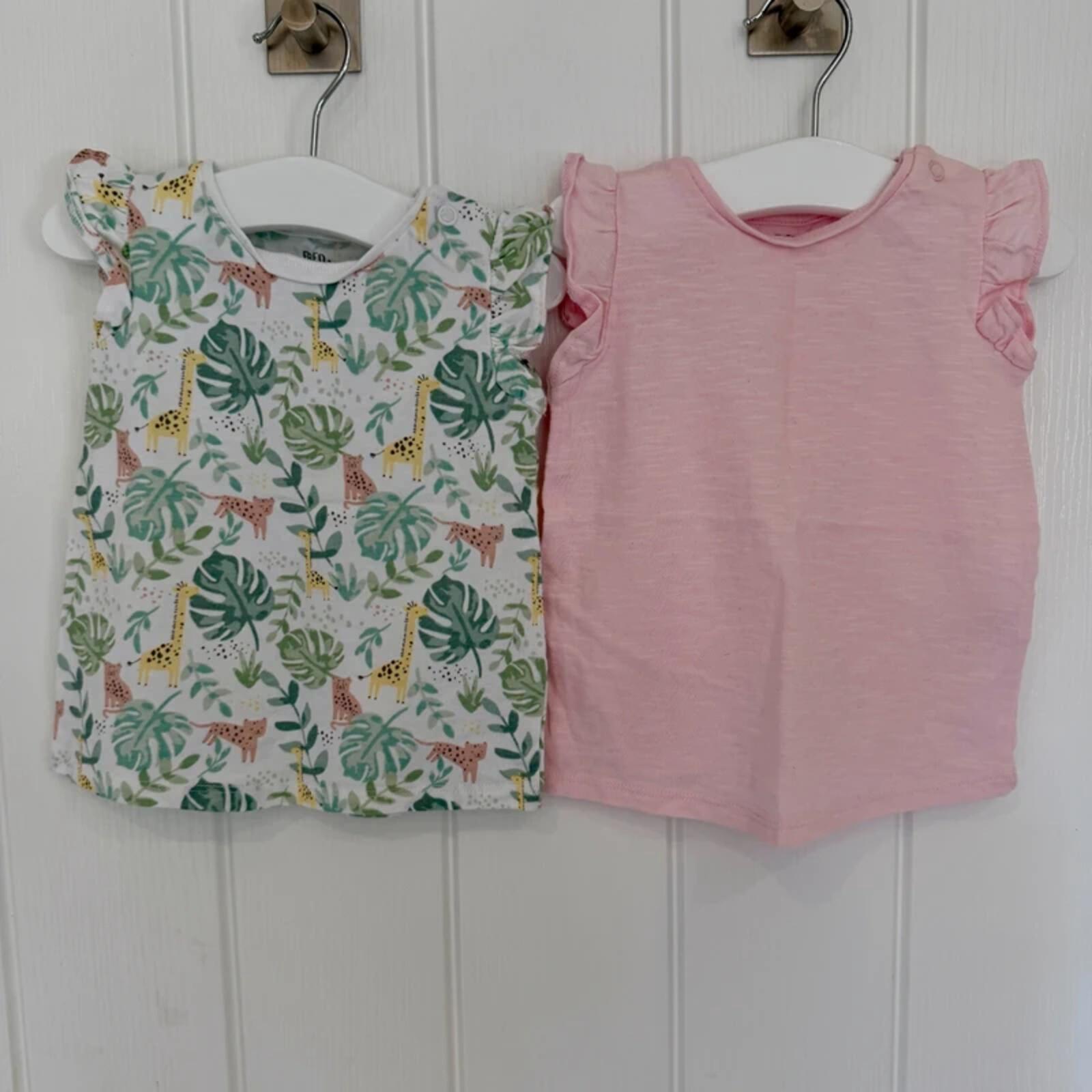 Baby Girl 3-6 months F&F Set 3 Summer Tops Giraffe Animals (56 30)