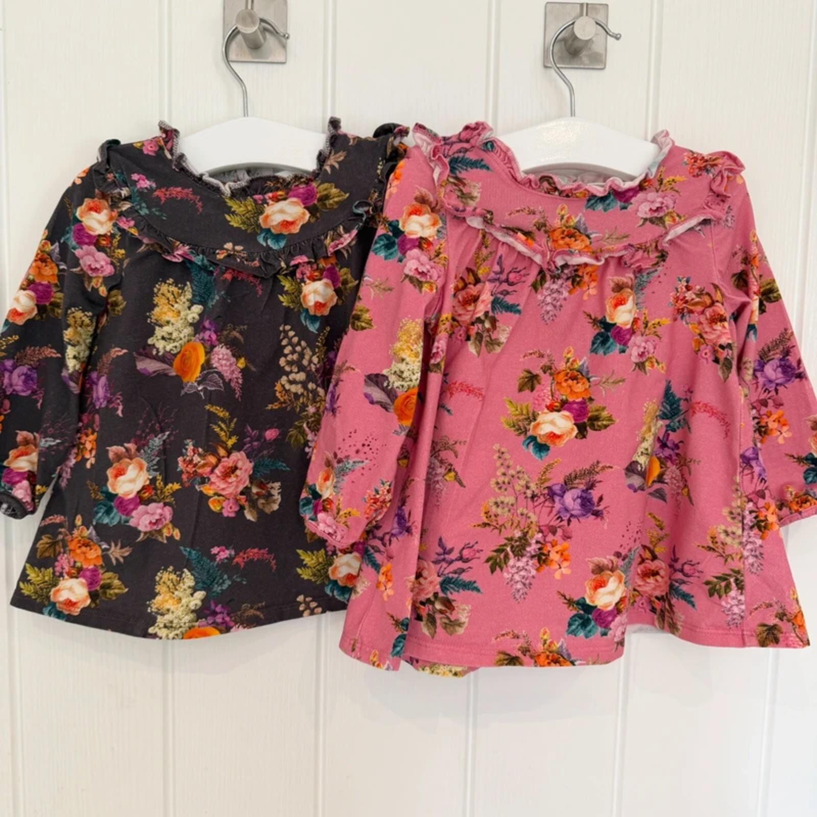 Baby Girl 9-12 months Next 2 Bold Pink Brown Floral Tunic Tops (58 16)