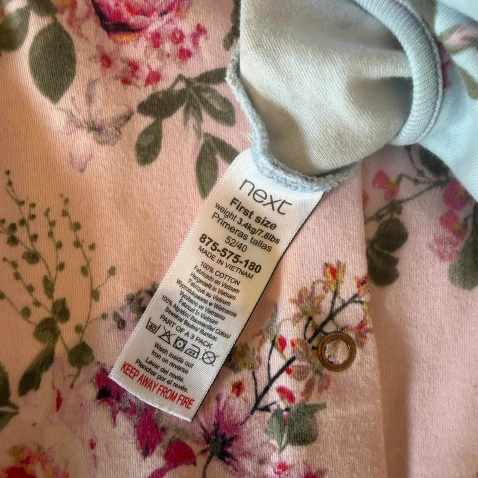 Baby Girl First Size 3.4 kg Next Set 2 Pink Blue Floral Babygrows (17 01)