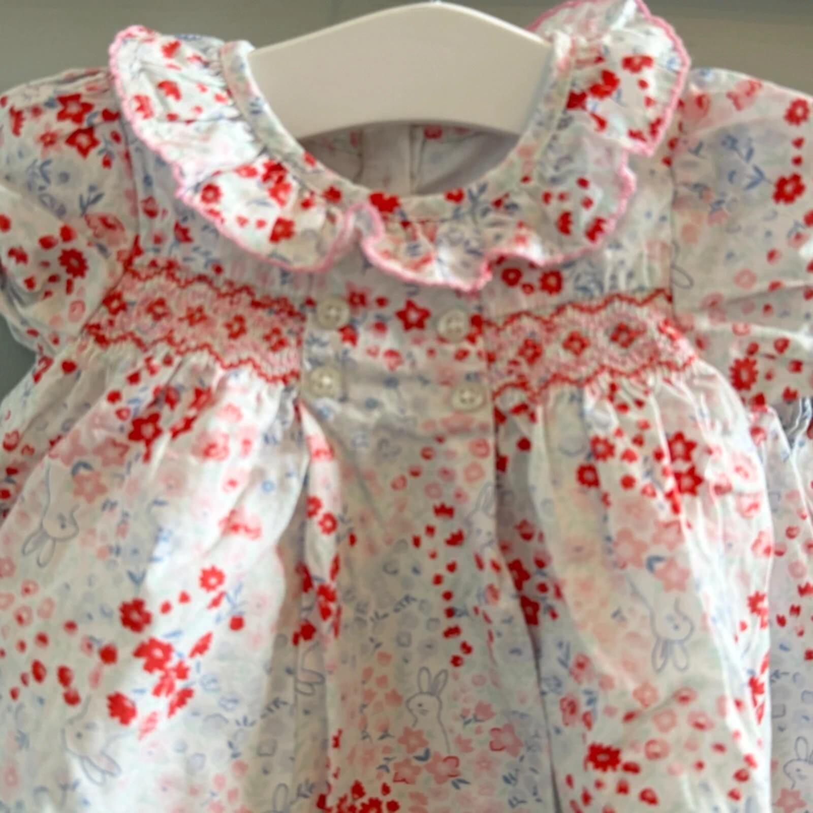 Baby Girl 3-6 months Nutmeg Smocked Ruffle Bunny & Flowers Dress Set (32 18)