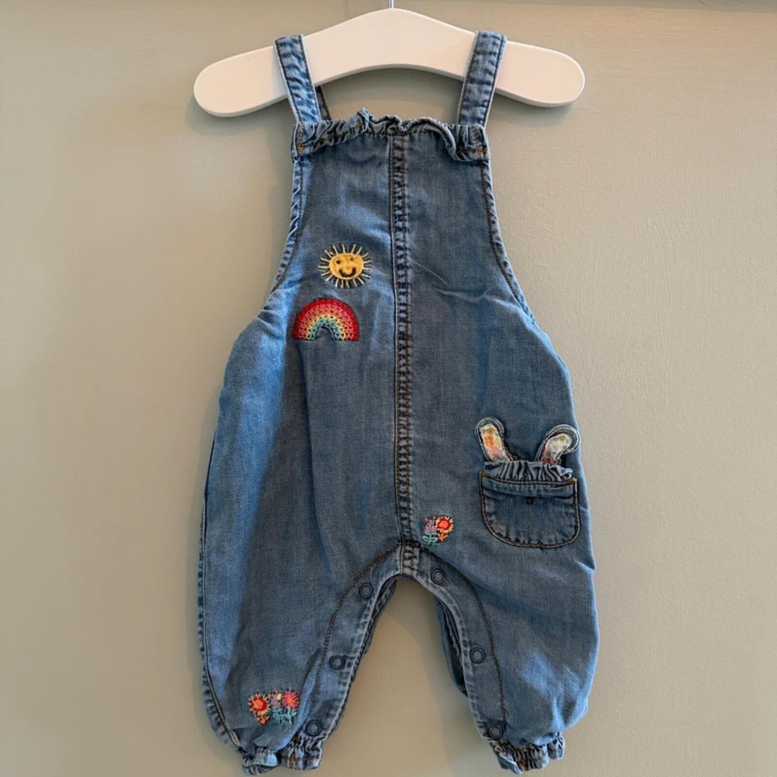 Baby Girl 0-3 months Next Blue Denim Embroidered Dungarees (28 23)