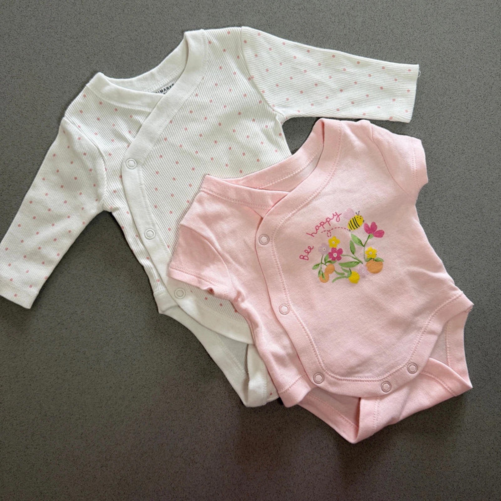 Baby Girl Newborn Primark 2 Pink White Cross Bodysuits (39 06)
