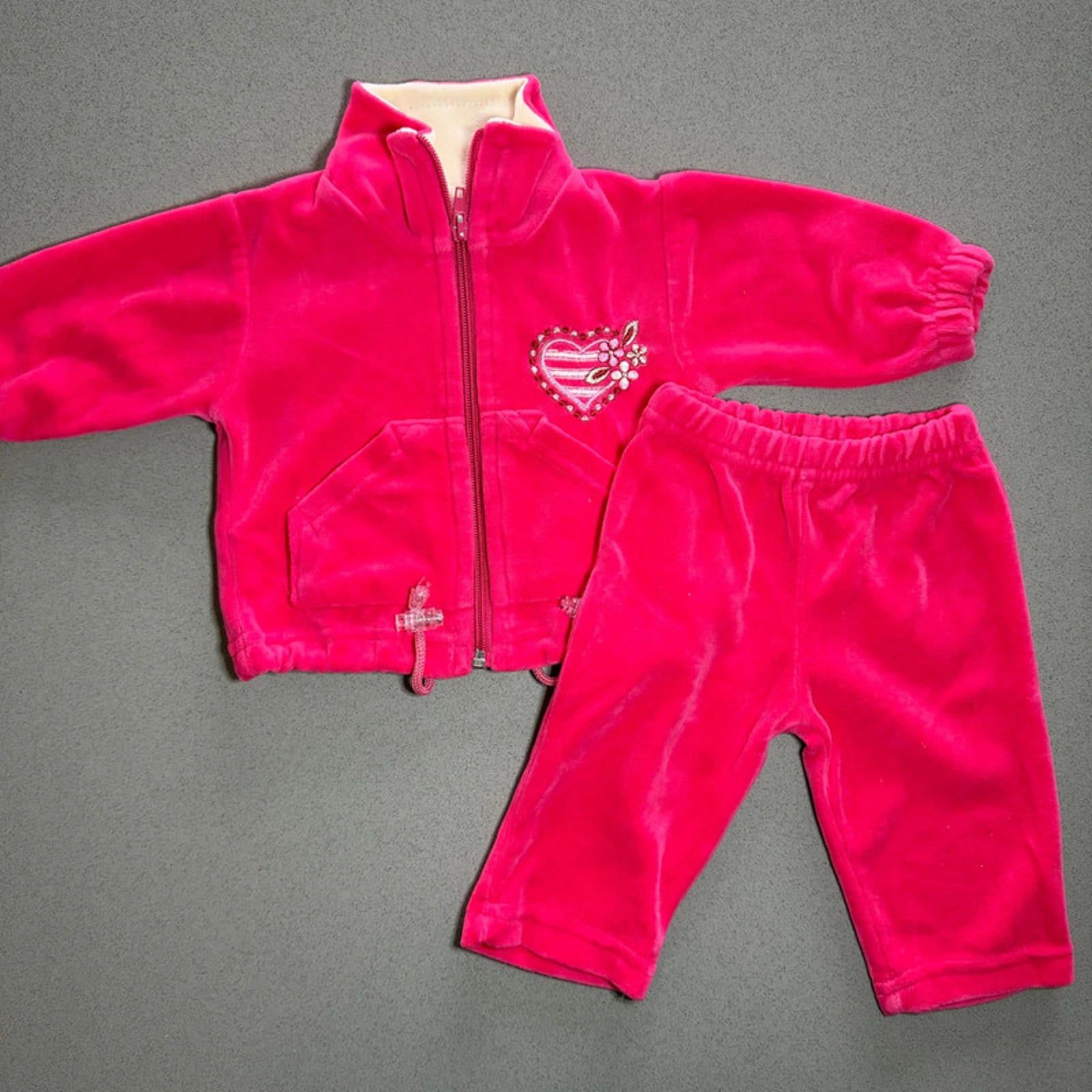 Baby Girl 0-3 months (62) Hot Pink Velour Zip 2 Piece Tracksuit Outfit (61 70)