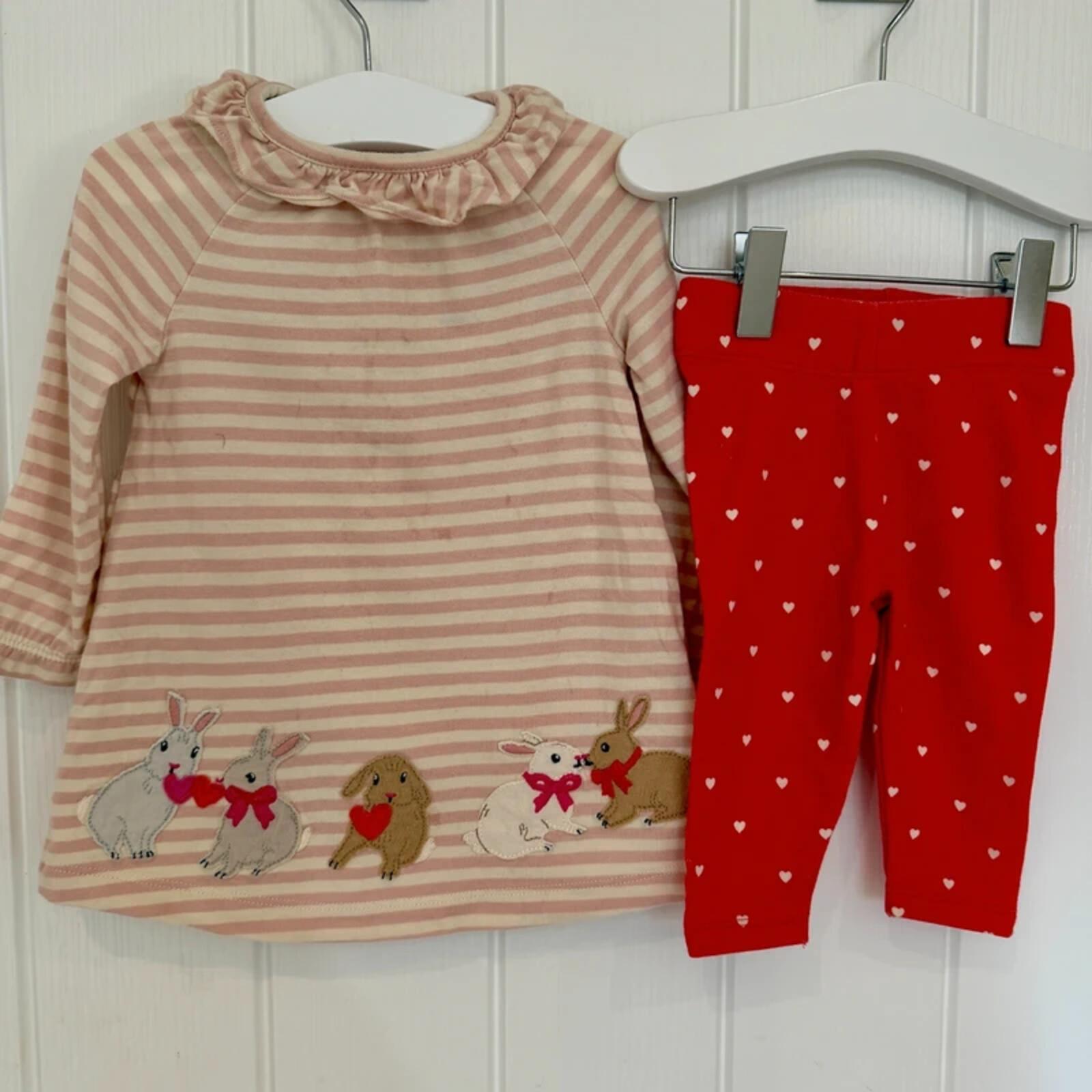 Baby Girl 3-6 months Boden 2 Piece Applique Bunny Striped Outfit (57 34)