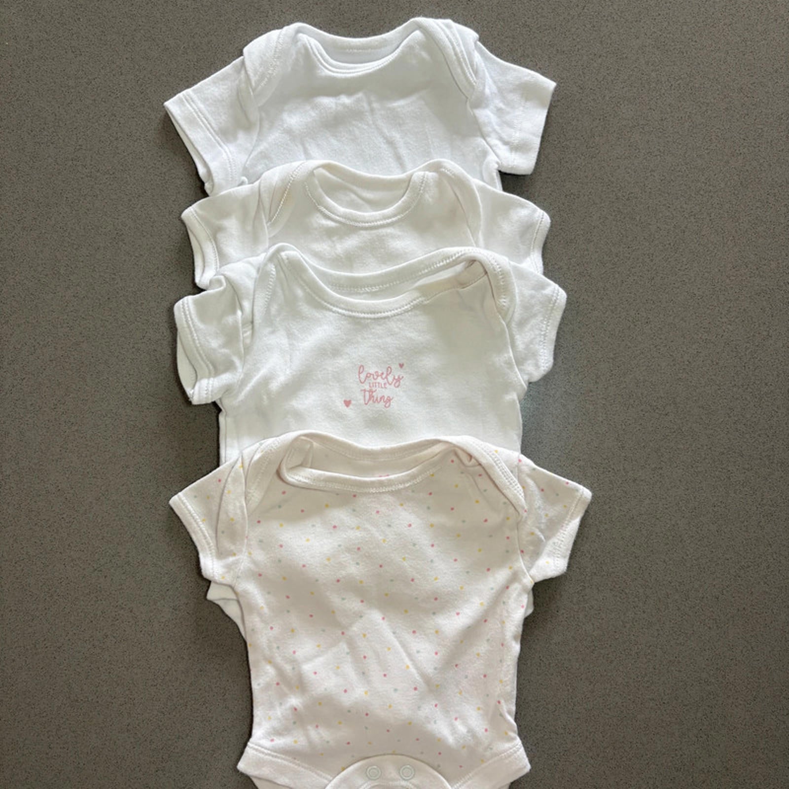 Baby Girl Newborn 4 Short Sleeve White Bodysuits (37 12)