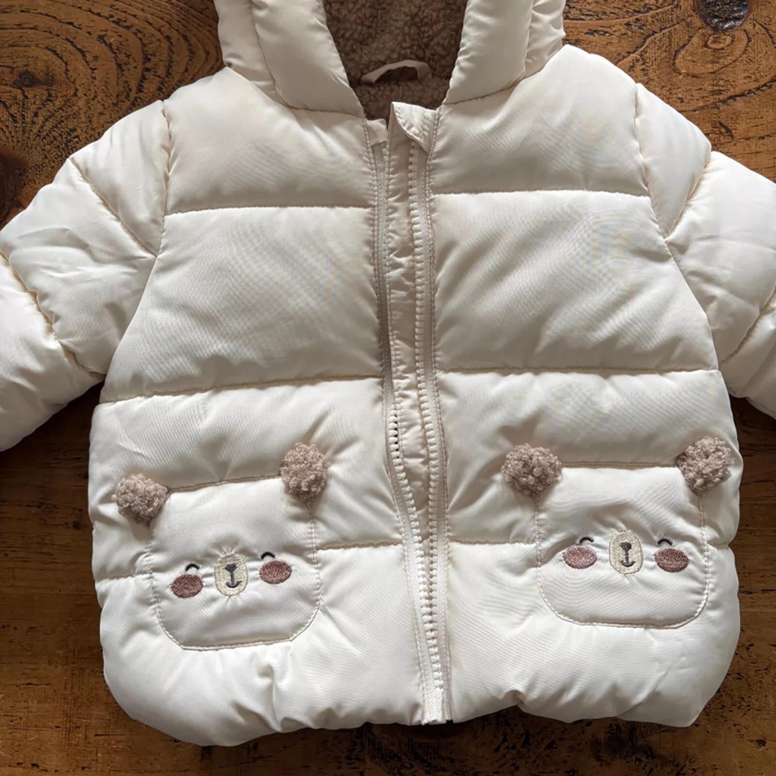 Baby Girl 3-6 months Matalan Cream Bear Winter Coat Anorak Puffer (30 23}
