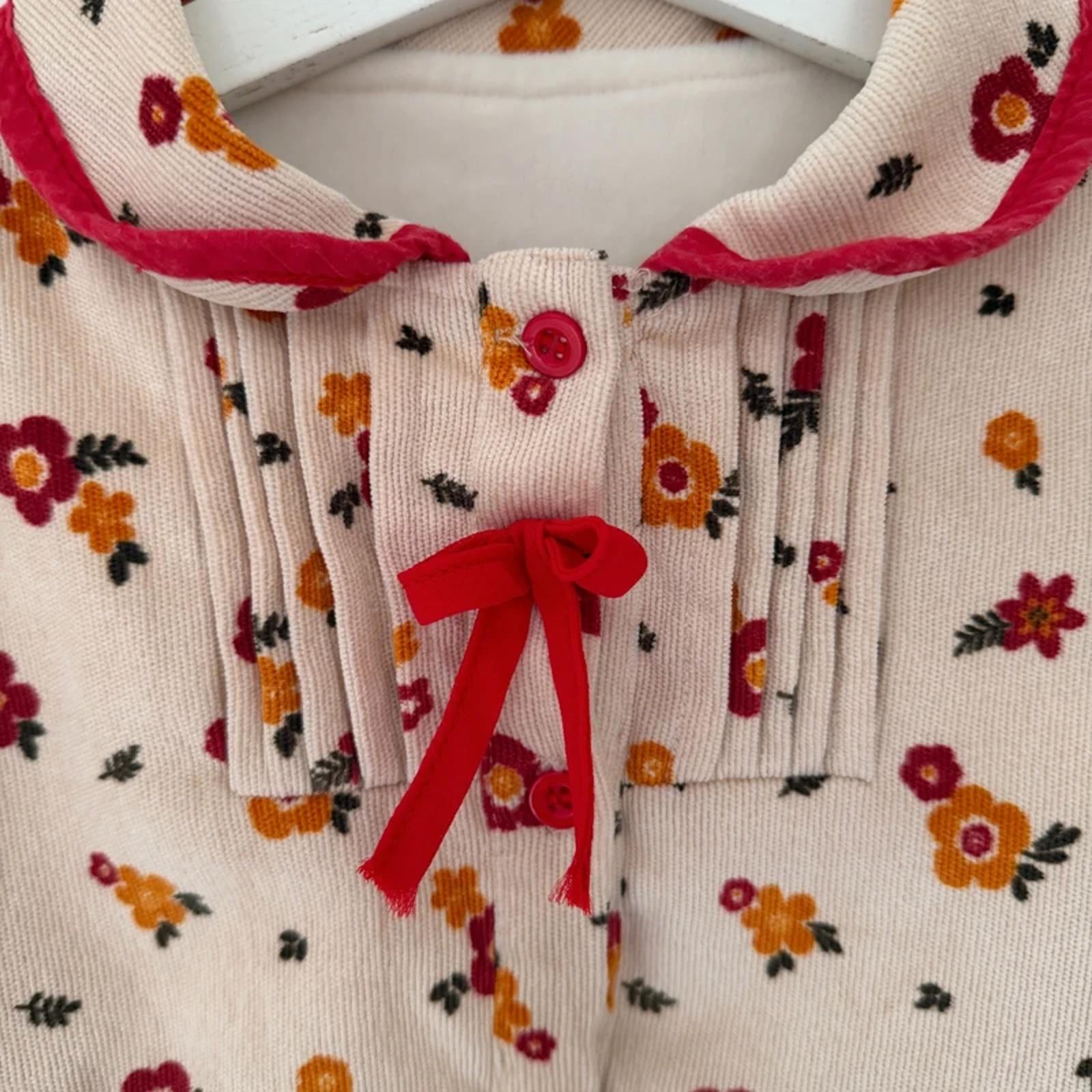Baby Girl Size 90 18-24 months Beige Floral Fleece Lined Dress (17 28)