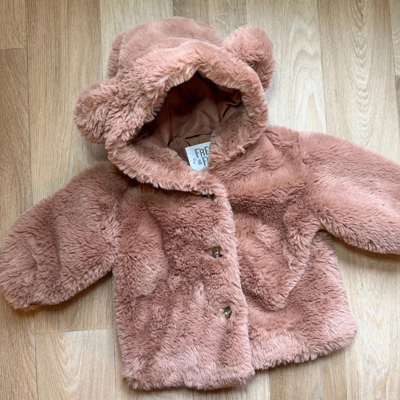 Baby Girl 0-3 months F&F Brown Faux Fur Hooded Lined Coat Jacket (37 09)