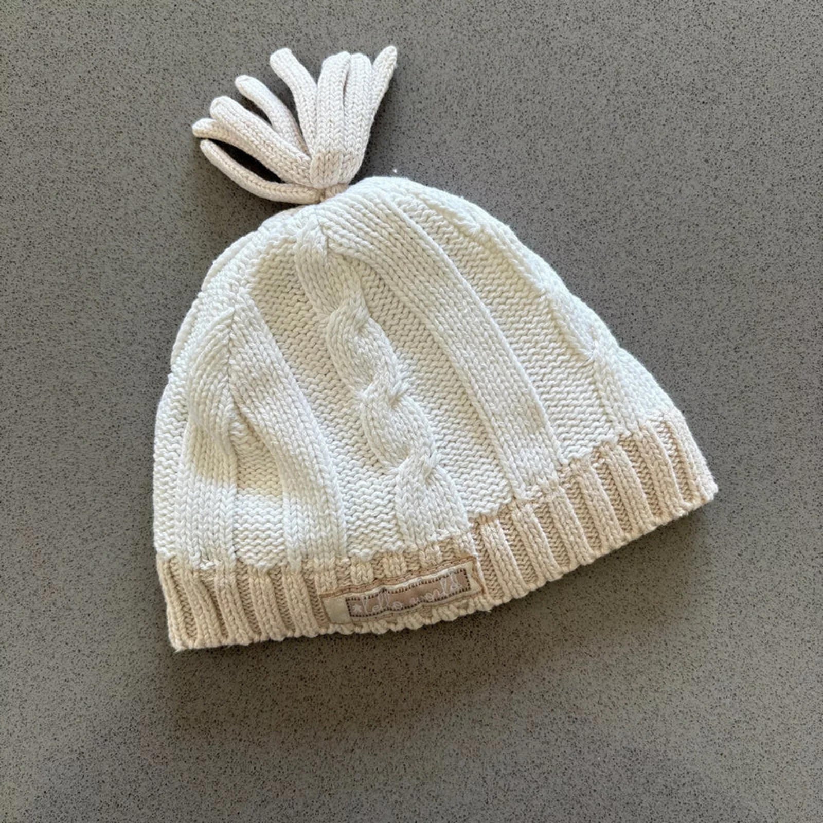 Baby Boy Girl 3-6 months Hello World George White Beige Cable Knit Hat Lined (42 15)