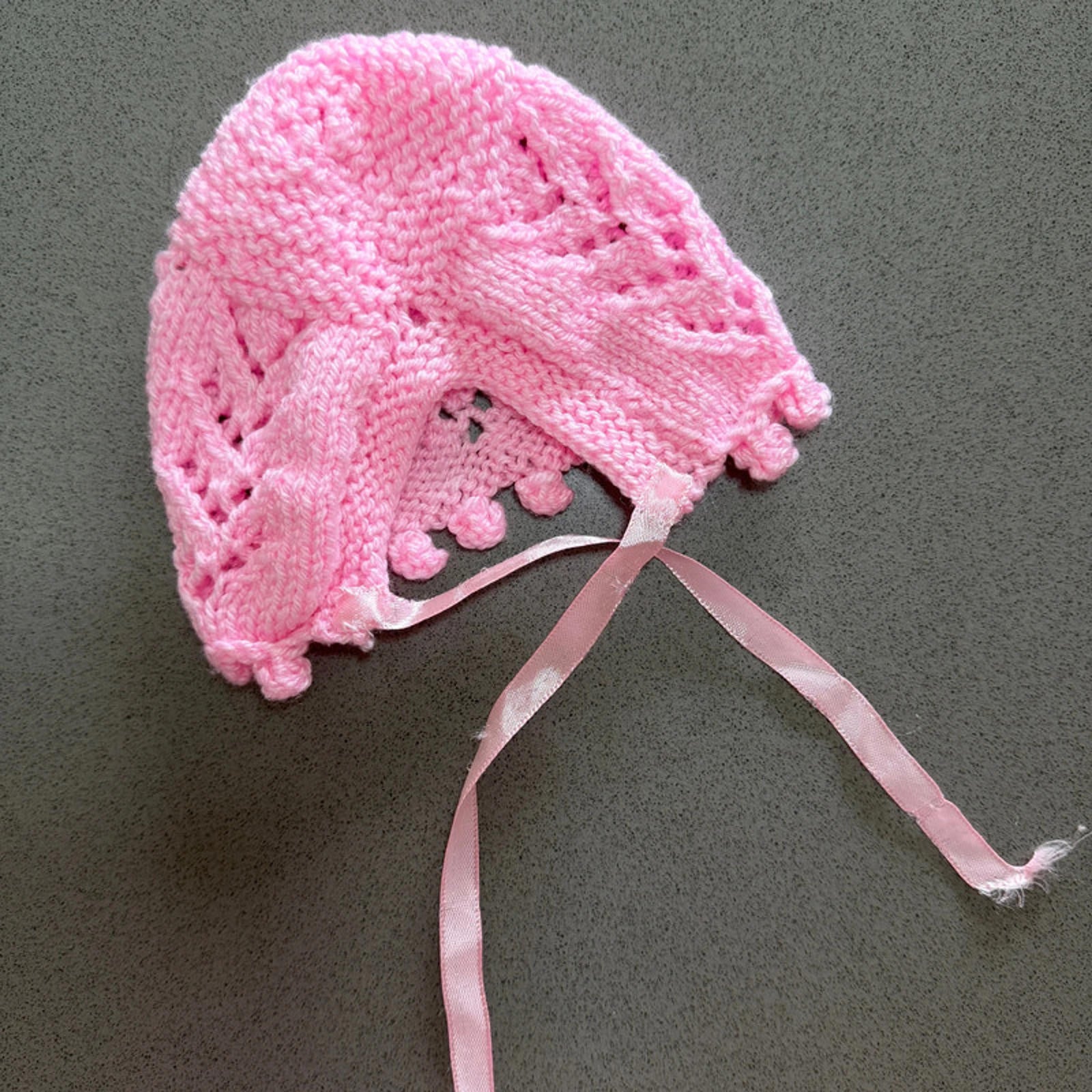 Baby Girl Newborn Pink Knitted Bonnet with Ribbon (59 10)