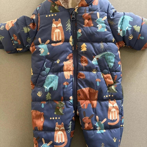 Baby Boy 0-3 months George Blue Woodland Animals Hooded Snowsuit (54 29)
