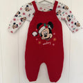 Baby Girl 3-6 months Disney Primark Red Knitted Christmas Mickey Dungaree Set (38 11)