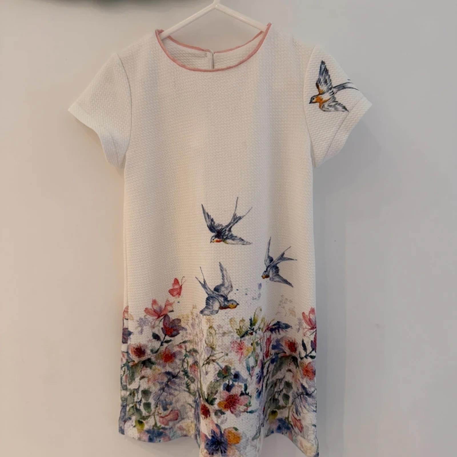 Girl age 2-3 years Next White Flowers and Birds Smart Dress (31 22)