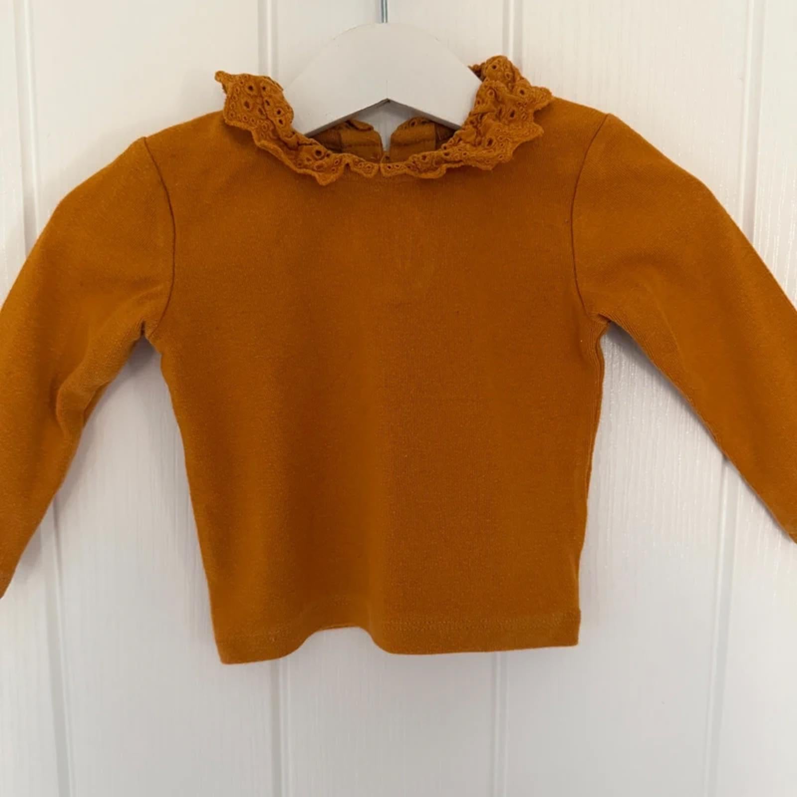 Baby Girl 3-6 months Next Mustard Long Sleeve Shirt with Broderie Anglaise Collar (51 11)