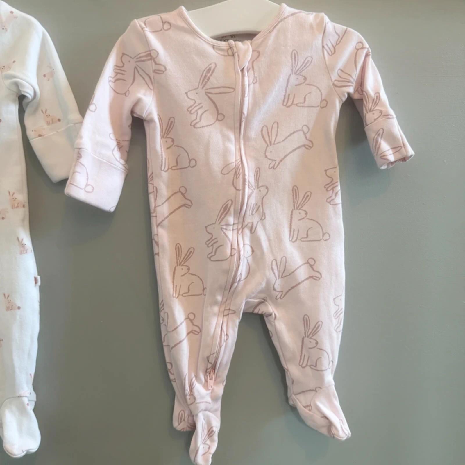 Baby Girl 1 month 4.5 kg Next Set 3 Pink White Bunny Zip Up Babygrows (16 03)