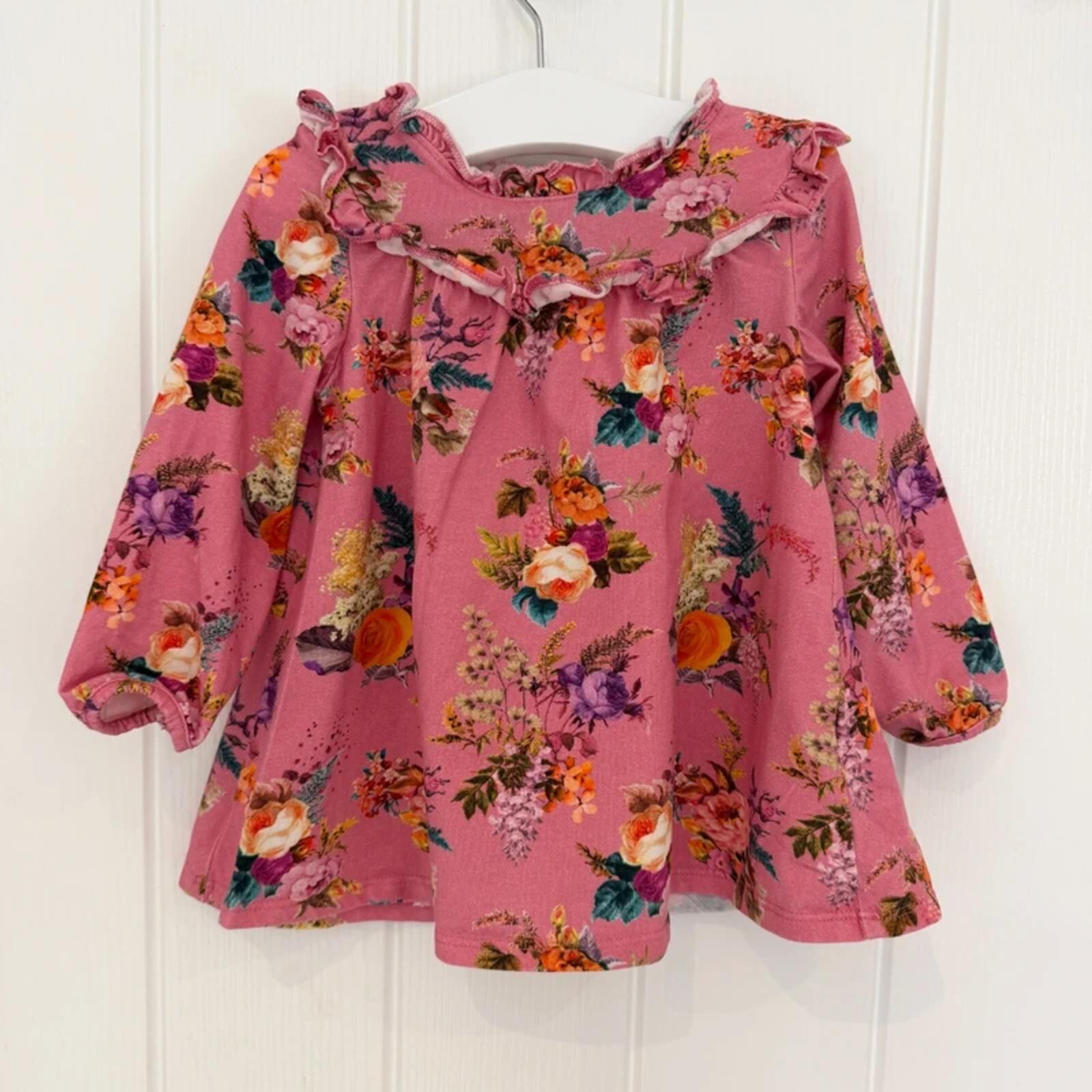Baby Girl 9-12 months Next 2 Bold Pink Brown Floral Tunic Tops (58 16)