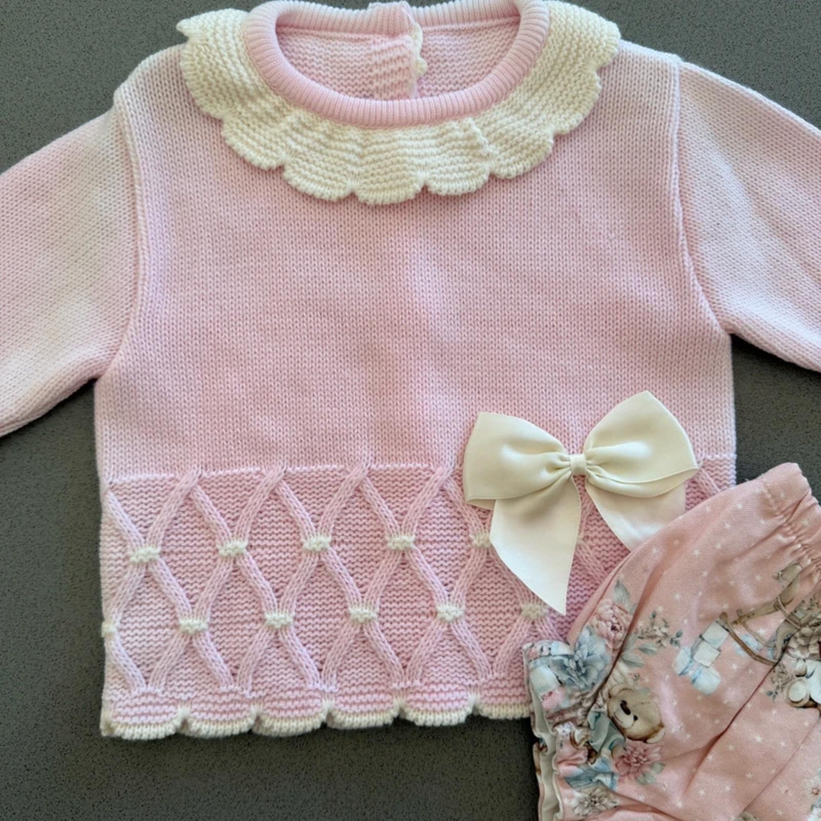 Baby Girl 12 months Pink Cream Spanish Style Set with Bows (58 11)