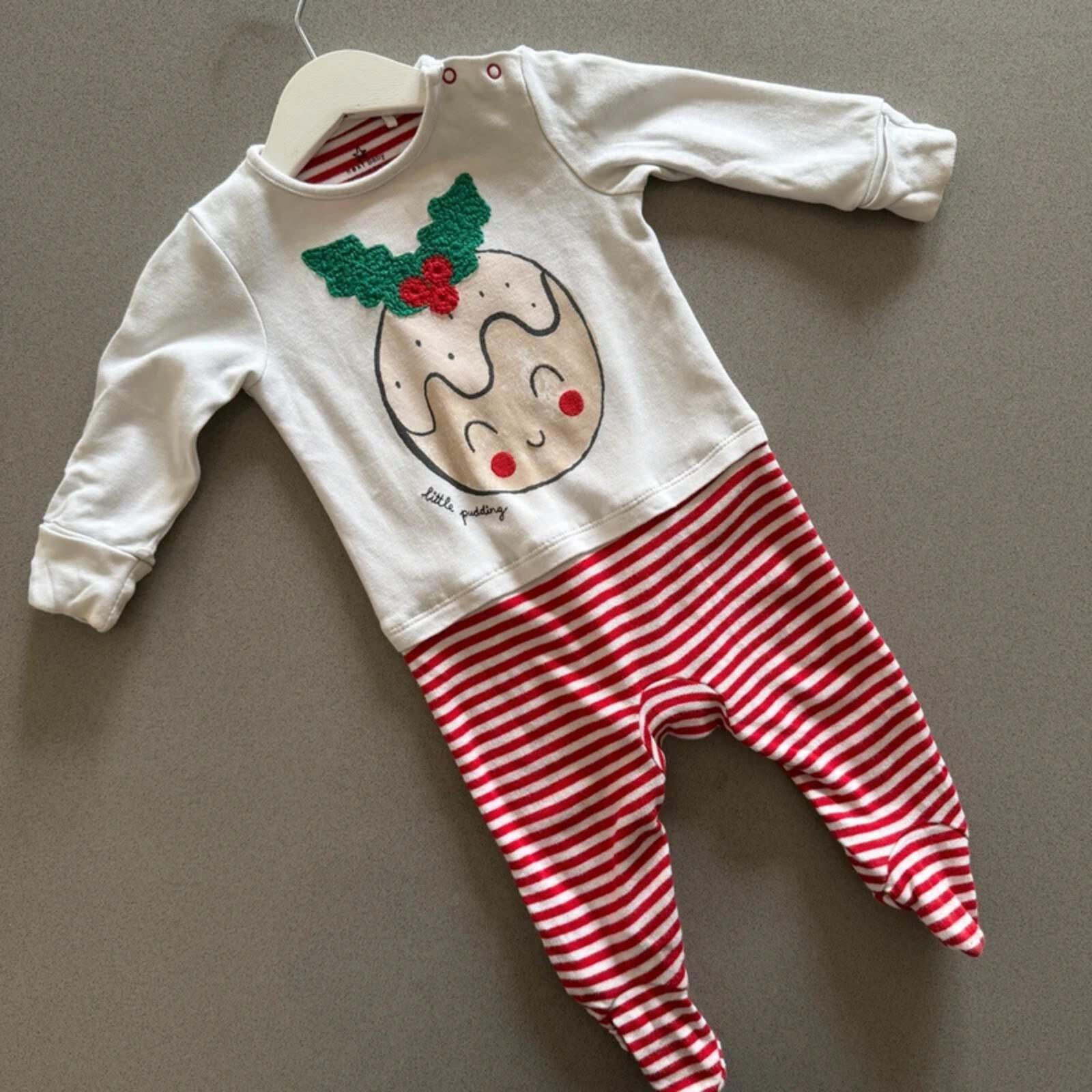 Baby Boy Girl Unisex 3-6 months Next Red White Christmas Pudding Babygrow (45 30)