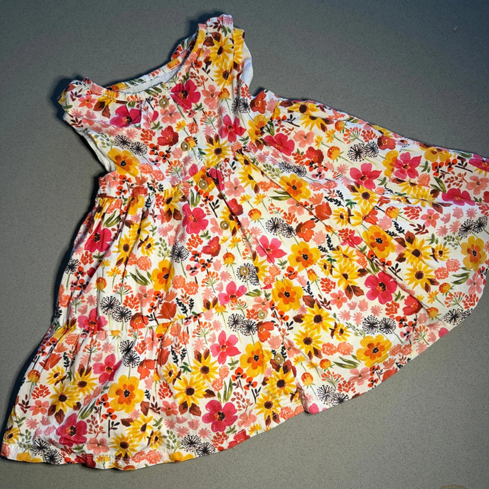 Baby Girl 12-18 months F&F Sleeveless Floral Lined Collared Dress (43 27)