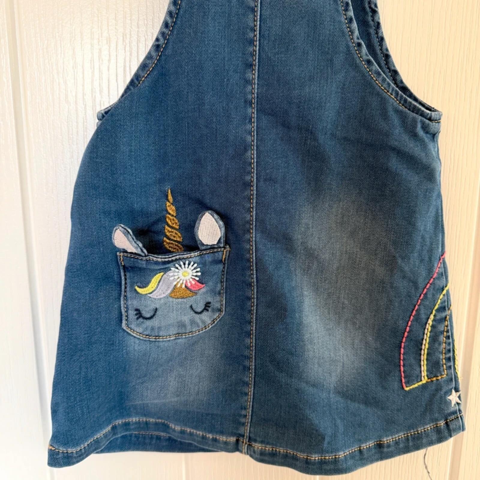 Baby Girl 9-12 months Blue Zoo Blue Denim Unicorn Pinafore Dress (18 05)