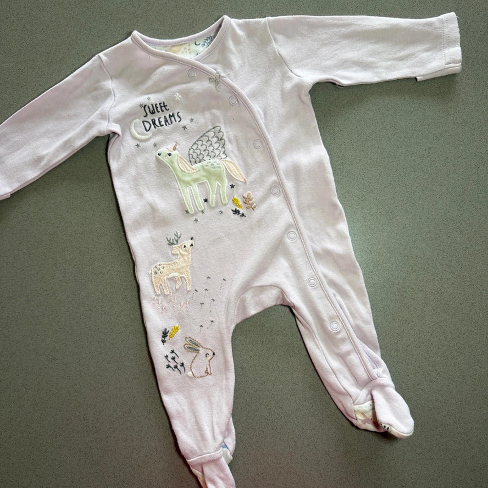 Baby Girl 1 month 4.5 kg Nutmeg Lilac Applique Animal Sleepsuit Babygrow (53 18)