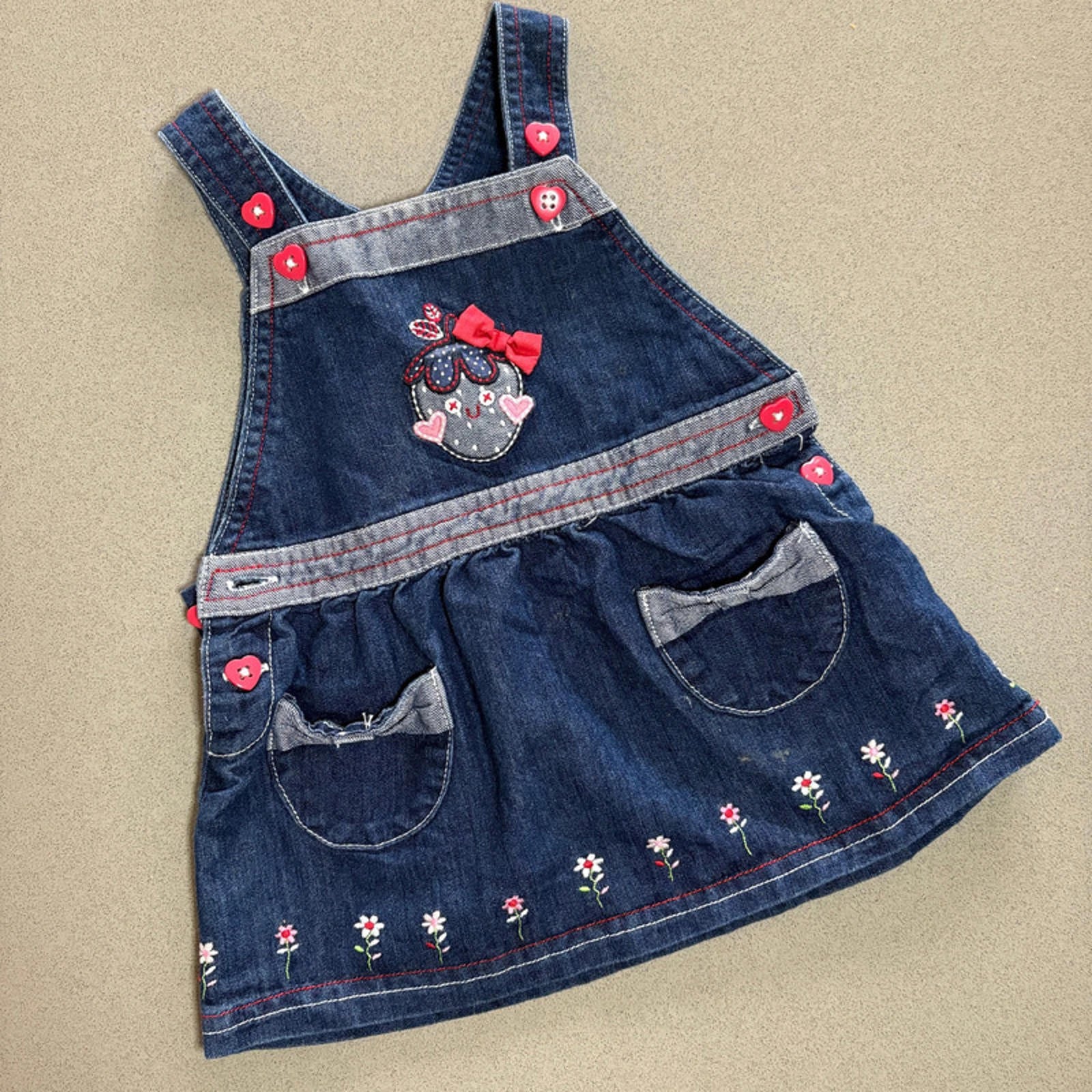 Baby Girl 3-6 months TU Blue Denim Pinafore Dress Embroidered (25 20)
