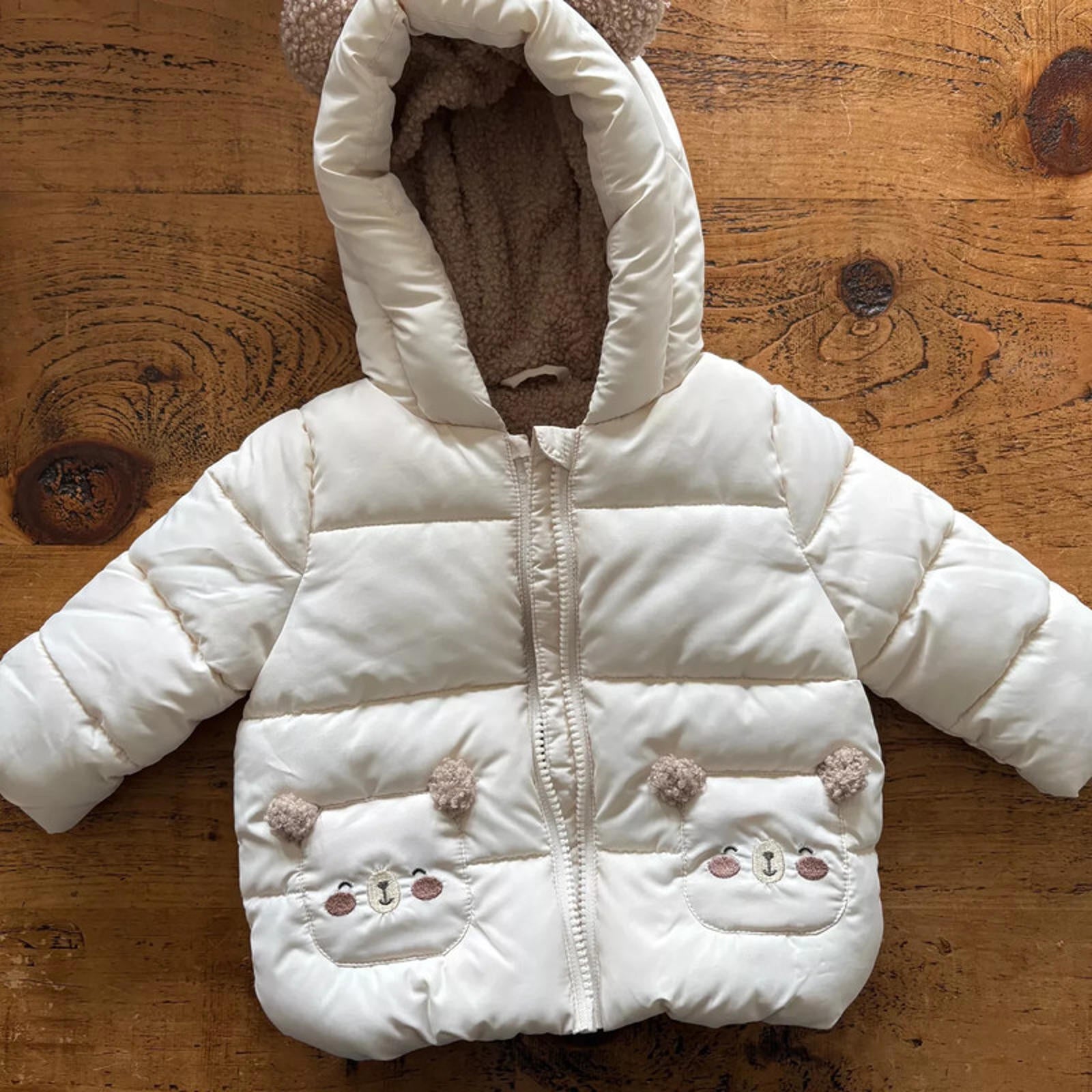 Baby Girl 3-6 months Matalan Cream Bear Winter Coat Anorak Puffer (30 23}