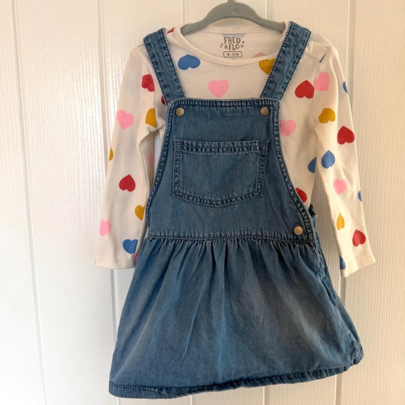 Baby Girl 18-24 months F&F Blue Denim Pinafore Dress Set (19 33)