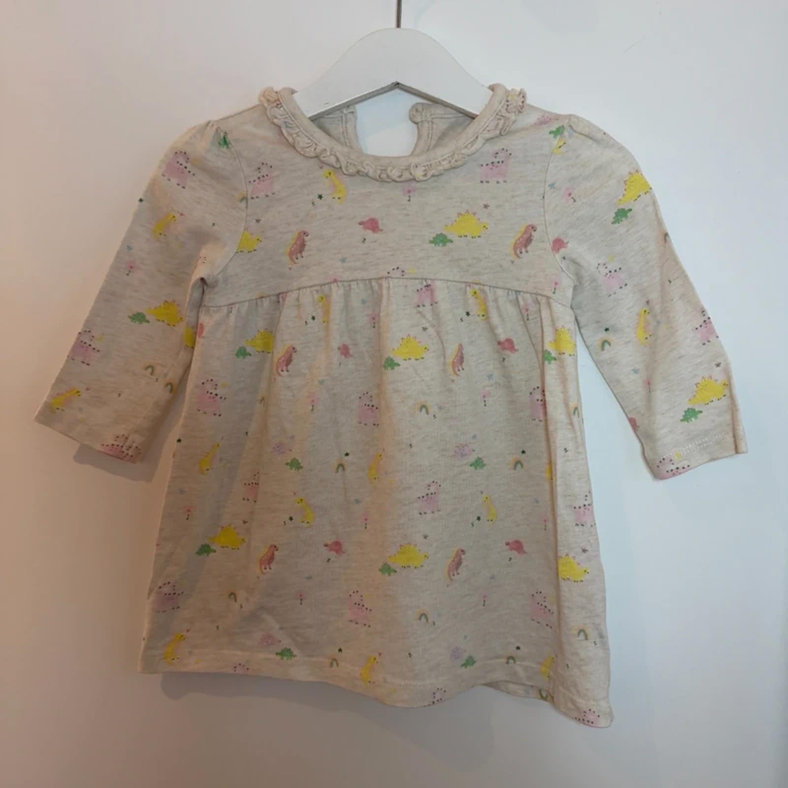 Baby Girl 6-9 months George Beige Dinosaur Long Sleeve Jersey Dress (63 35)