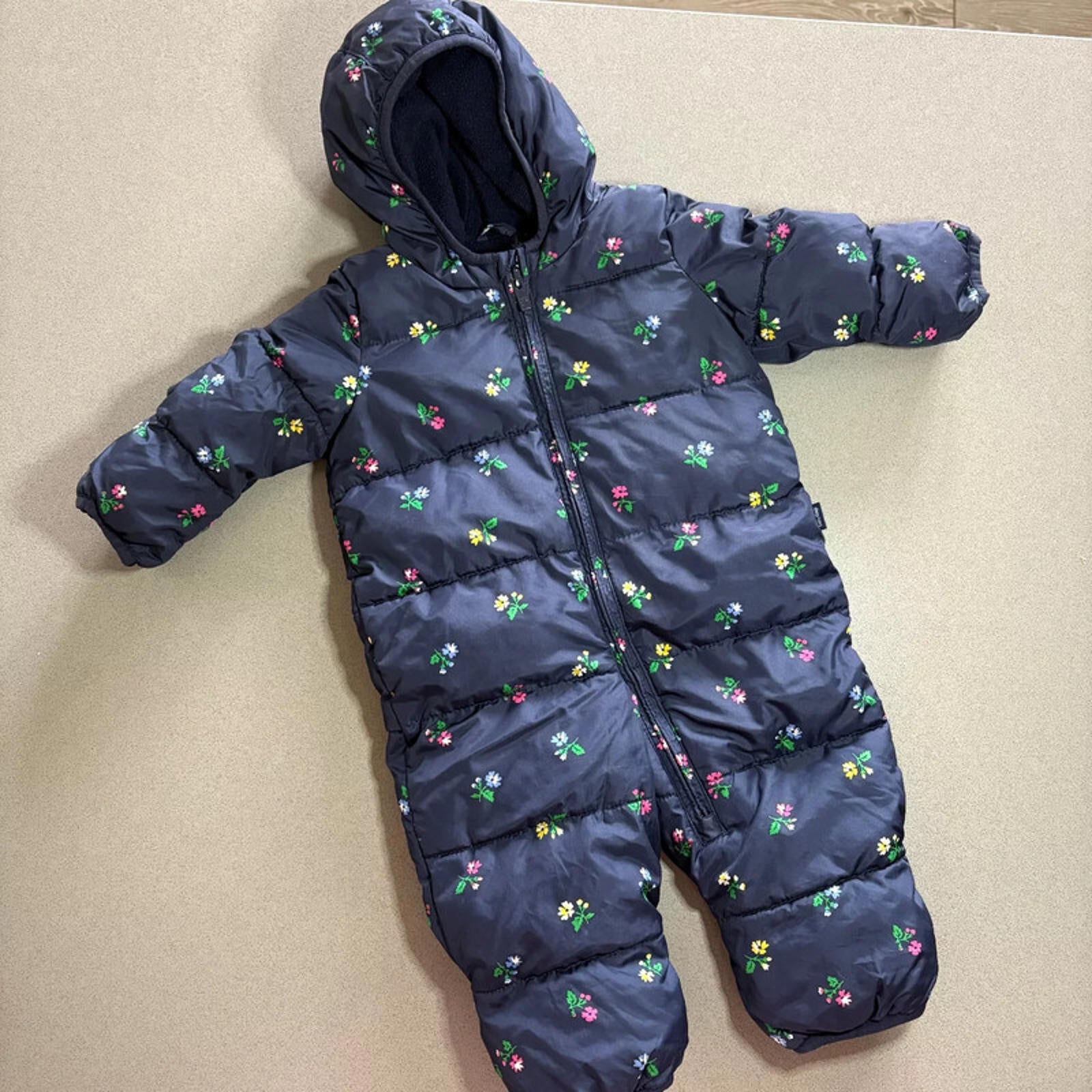 Baby Girl 0-6 months GAP Blue Floral Full Zip Hooded Snowsuit  (36 31)