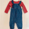 Baby Girl 6-9 months M&Co Blue Denim Embroidered Dungaree Set (40 13)
