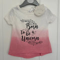 Baby Girl 3-6 months Babytown Pink White Ombre Born to Be a Unicorn T-shirt BNWT New (32 07)