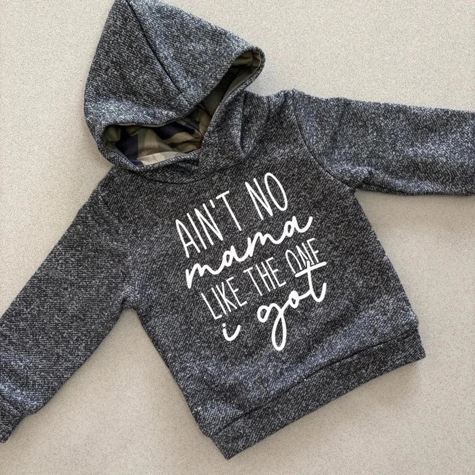 Baby Boy 6 months Grey Marl Slogan Pullover Hoodie Ain't No Mama (47 03)